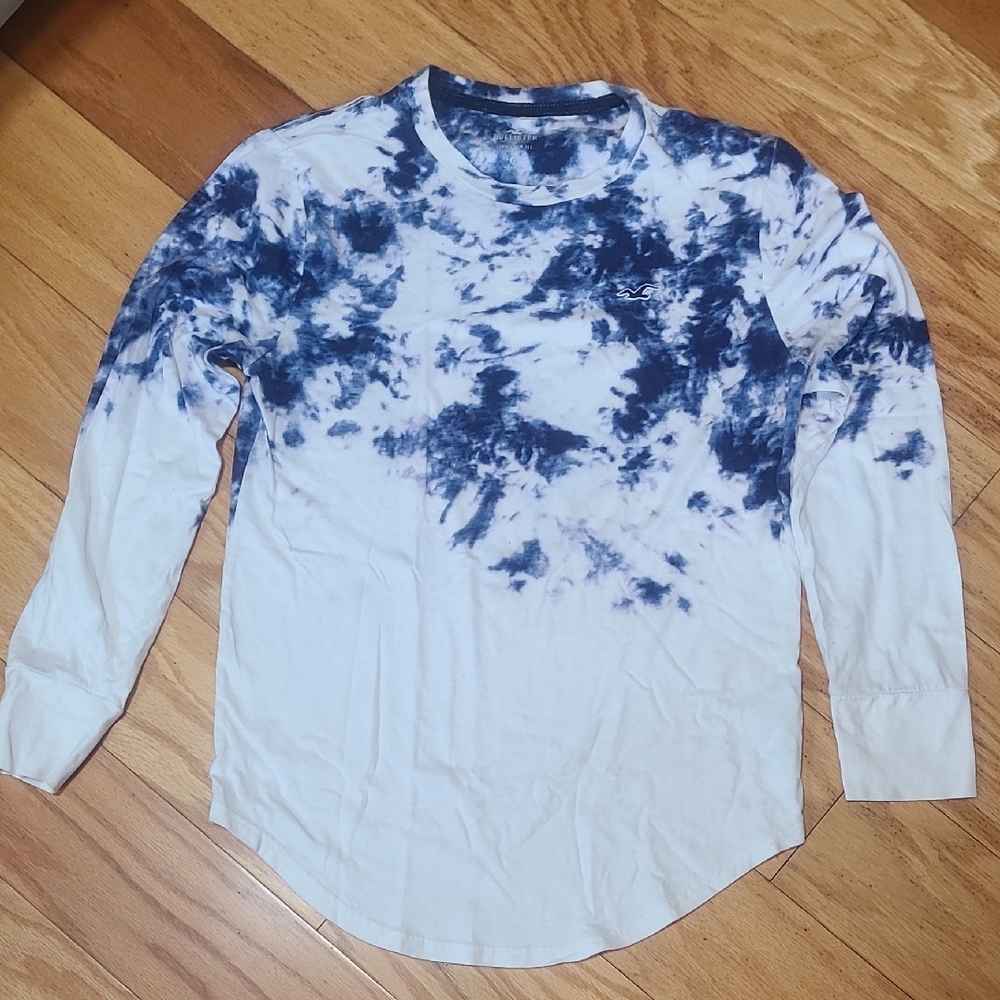 Hollister Navy and White Tie-Dye Long Sleeve Tee